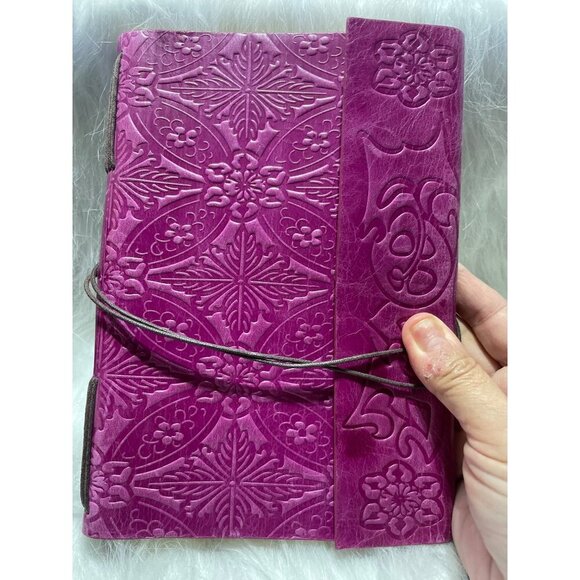 Embossed Leather Journal With Elastic Closure Handmade Pink Floral - Picture 1 of 9